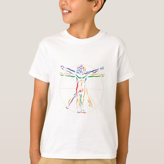 DaVinci Anatomy Man in Chakra Colors T-Shirt (Front)