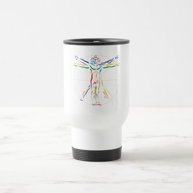 DaVinci Anatomy Man in Chakra Colors Travel Mug (Center)