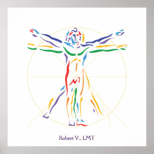 DaVinci Vitruvian Man Chakra colors Poster