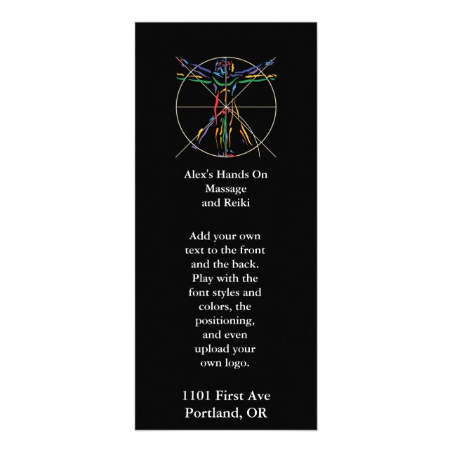 DaVinci Vitruvian Man Chakra colors Rack Card (Front)