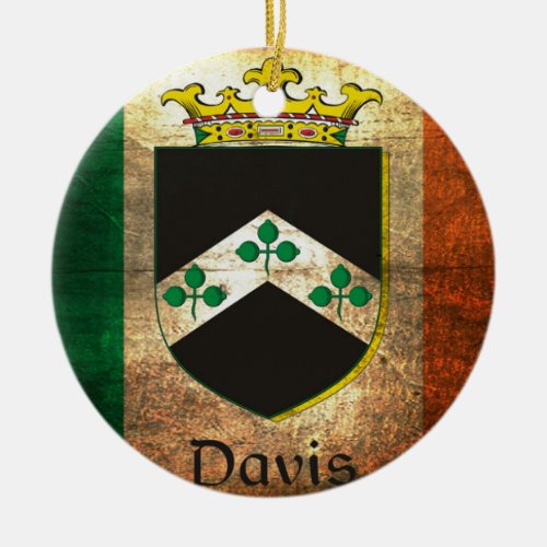 Davis Crest Irish Flag Ceramic Ornament