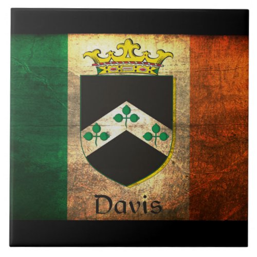 Davis Crest Irish Flag Ceramic Tile