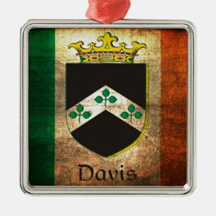 Davis Crest Irish Flag Metal Ornament