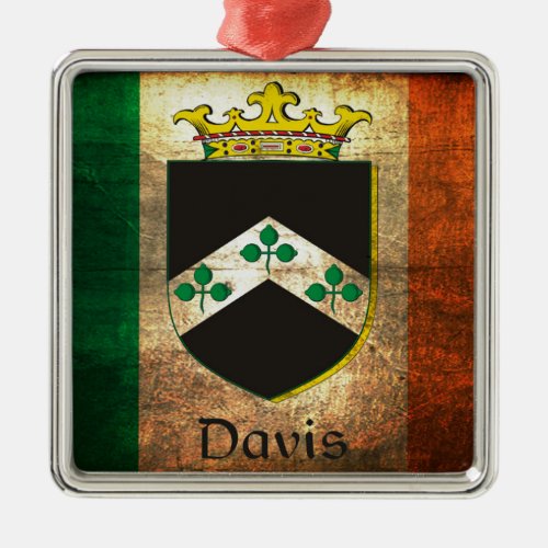 Davis Crest Irish Flag Metal Ornament