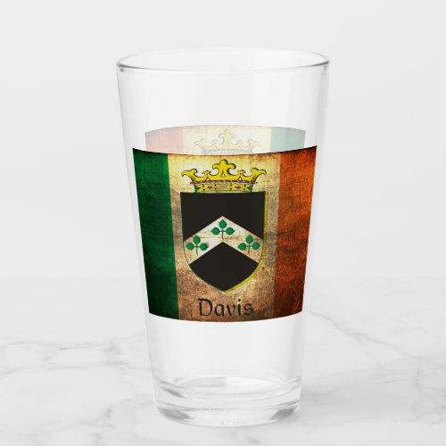 Davis Crest on  Irish Flag  Glass