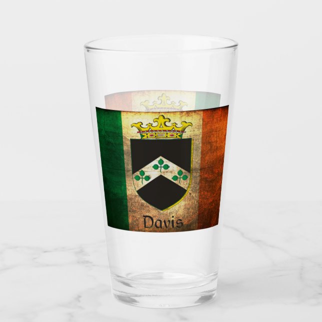 Davis Crest on  Irish Flag  Glass (Front)