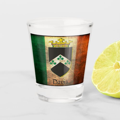 Davis Family Crest Irish Flag  Shot Glass