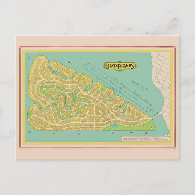 Davis Island Tampa FL Map Postcard (Front)