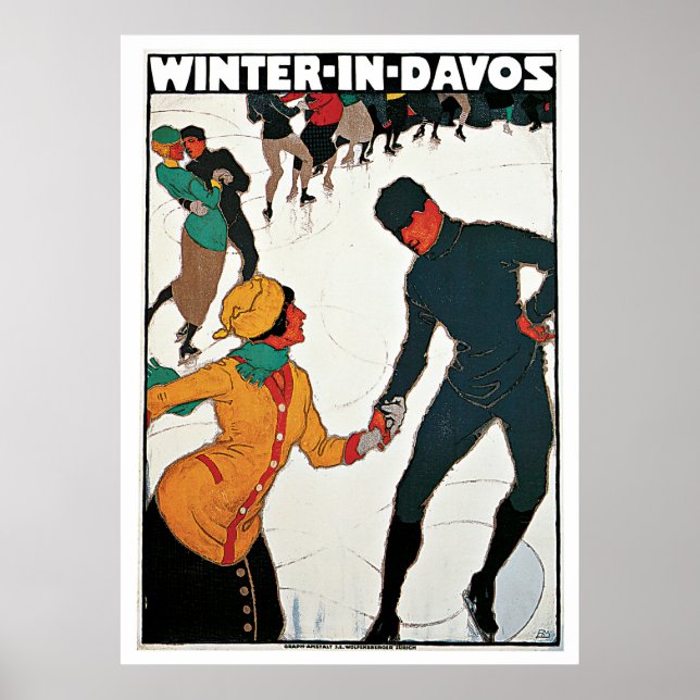 Davos, Switzerland Ski Winter Vintage Travel Poster (Front)