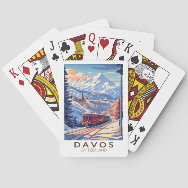 Davos Switzerland Train Travel Art Vintage Poker Cards (Back)