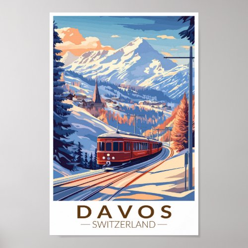 Davos Switzerland Train Travel Art Vintage Poster