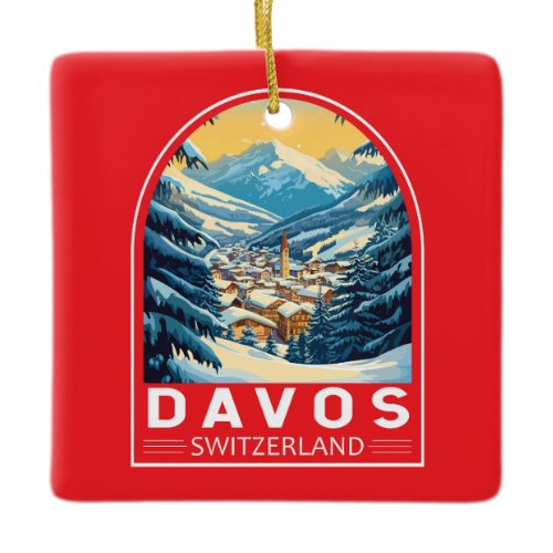 Davos Switzerland Travel Art Emblem Ceramic Ornament