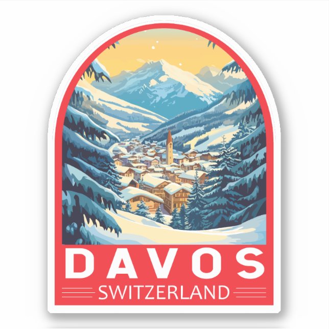 Davos Switzerland Travel Art Emblem Sticker (Front)