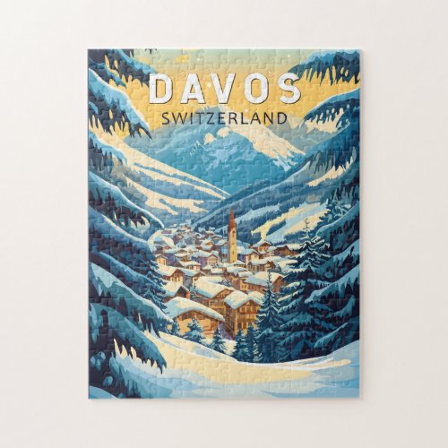 Davos Switzerland Travel Art Vintage Jigsaw Puzzle