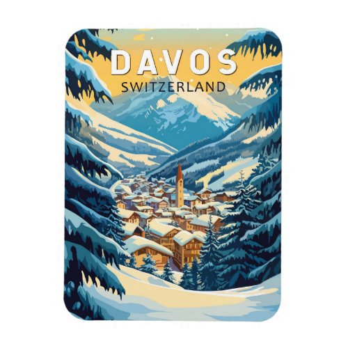 Davos Switzerland Travel Art Vintage Magnet