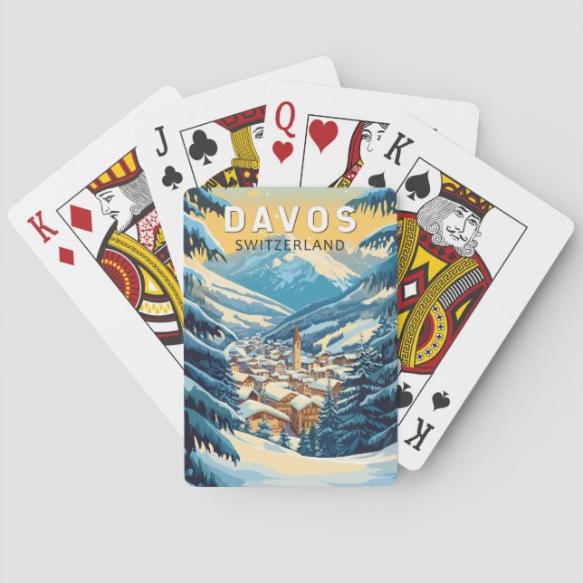 Davos Switzerland Travel Art Vintage Poker Cards (Back)