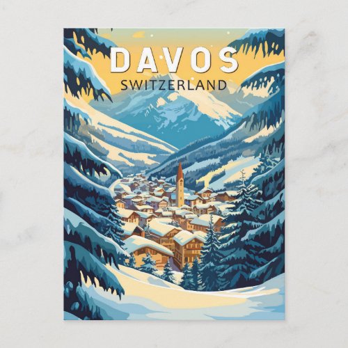 Davos Switzerland Travel Art Vintage Postcard