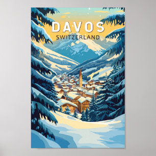 Davos Switzerland Travel Art Vintage Poster