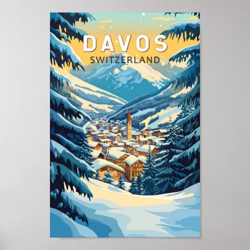 Davos Switzerland Travel Art Vintage Poster