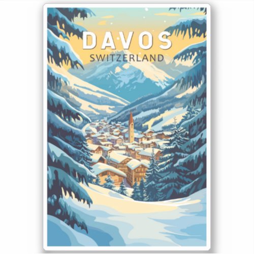 Davos Switzerland Travel Art Vintage Sticker