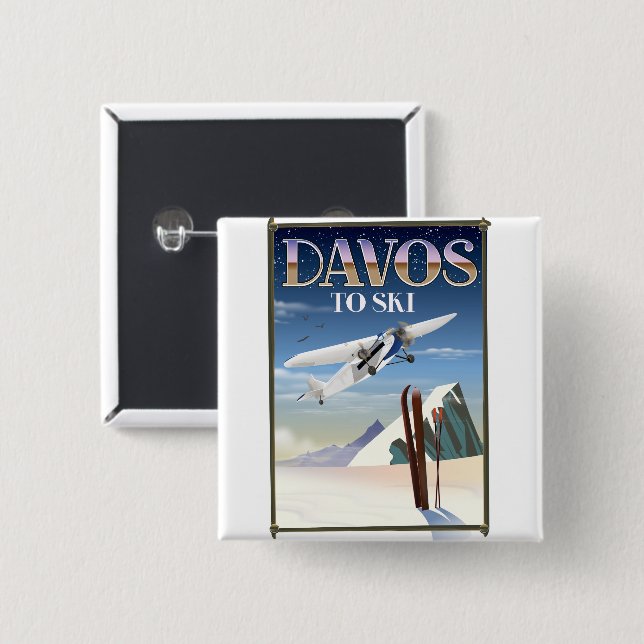 Davos Switzerland travel poster Button (Front & Back)