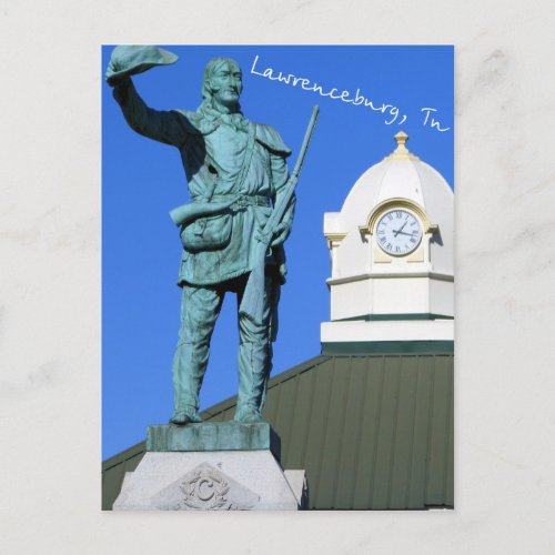 Davy Crockett Statue _ Lawrenceburg TN Postcard