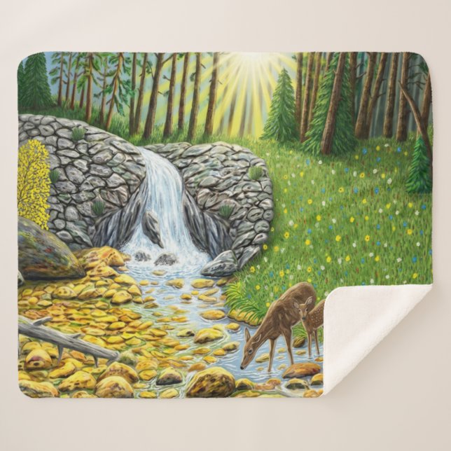 Dawn at the Forest Fleece Blanket (Front (Horizontal))