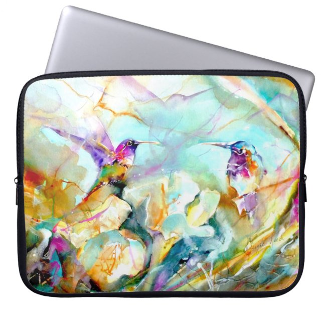 "Dawn Greeting" Hummingbird Print on Laptop Sleeve (Front)