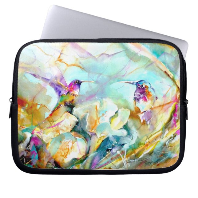 "Dawn Greeting" Hummingbird Print on Laptop Sleeve (Front)