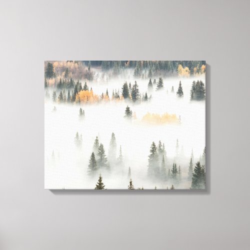 Dawn Ground Fog Covers Mountain Forest Canvas Print