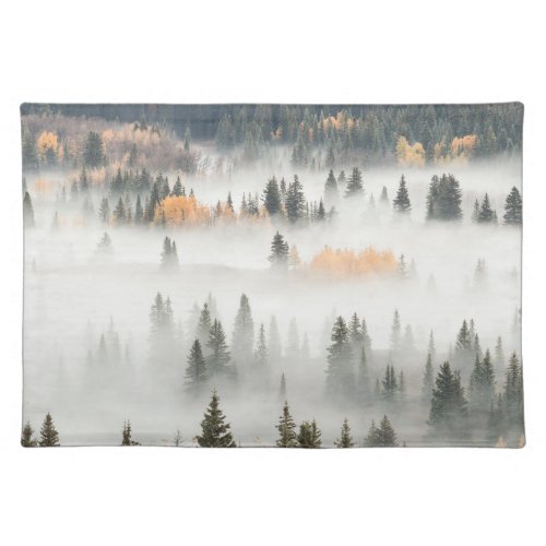 Dawn Ground Fog Covers Mountain Forest Cloth Placemat