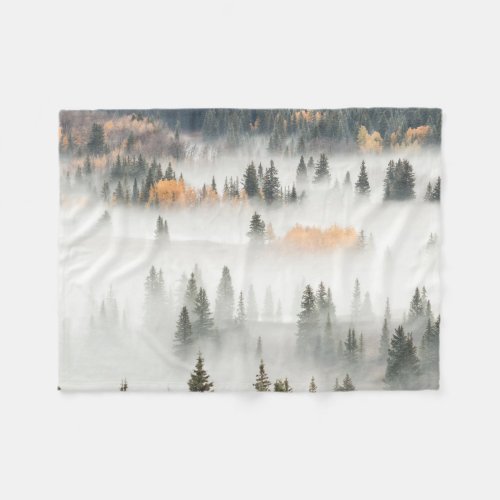 Dawn Ground Fog Covers Mountain Forest Fleece Blanket
