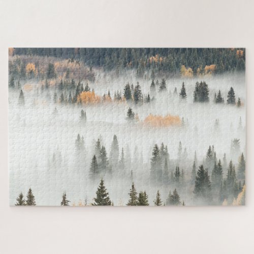 Dawn Ground Fog Covers Mountain Forest Jigsaw Puzzle