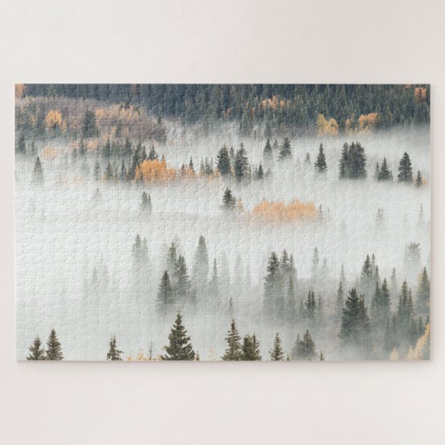 Dawn Ground Fog Covers Mountain Forest Jigsaw Puzzle (Horizontal)