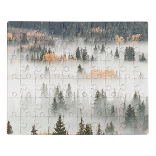 Dawn Ground Fog Covers Mountain Forest Jigsaw Puzzle