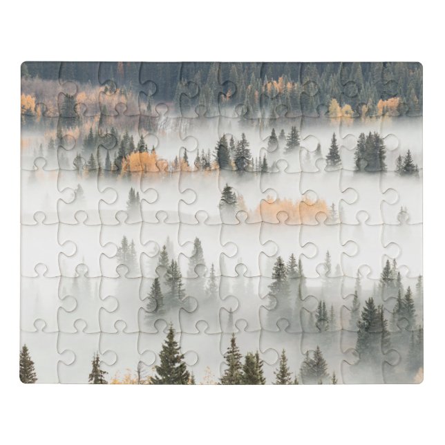 Dawn Ground Fog Covers Mountain Forest Jigsaw Puzzle (Puzzle Horizontal)
