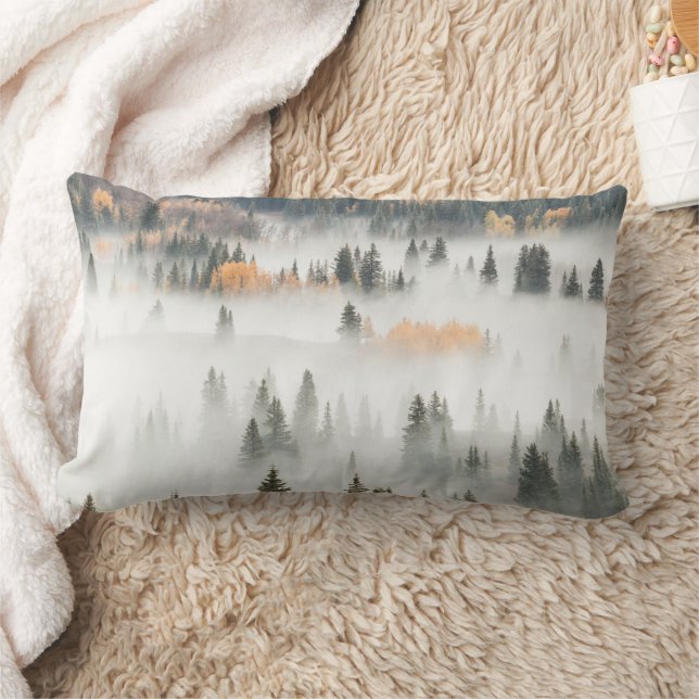 Dawn Ground Fog Covers Mountain Forest Lumbar Pillow (Blanket)