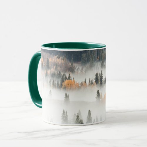 Dawn Ground Fog Covers Mountain Forest Mug