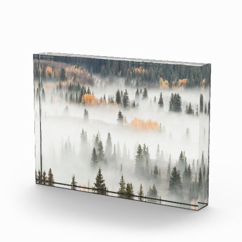 Dawn Ground Fog Covers Mountain Forest Photo Block