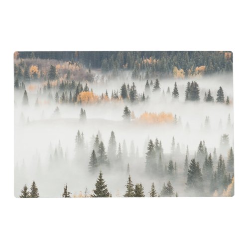 Dawn Ground Fog Covers Mountain Forest Placemat