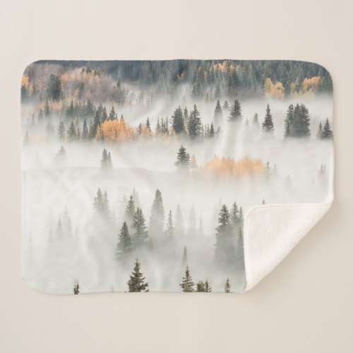 Dawn Ground Fog Covers Mountain Forest Sherpa Blanket
