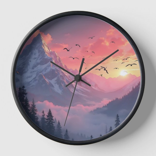 Dawn Journey: Misty Peaks Clock (Front)