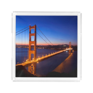 Dawn over San Francisco and Golden Gate Bridge. Acrylic Tray
