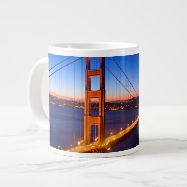 Dawn over San Francisco and Golden Gate Bridge. Giant Coffee Mug (Front Left)