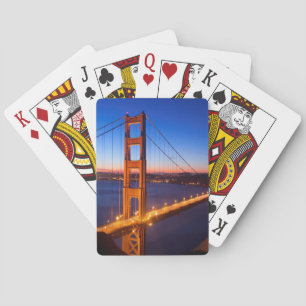 Dawn over San Francisco and Golden Gate Bridge. Poker Cards