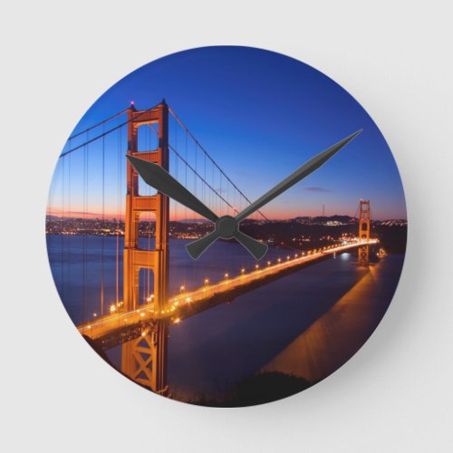 Dawn over San Francisco and Golden Gate Bridge Round Clock