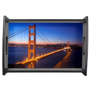 Dawn over San Francisco and Golden Gate Bridge. Serving Tray