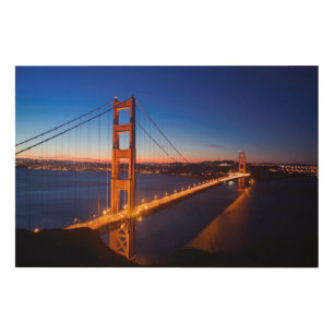 Dawn over San Francisco and Golden Gate Bridge. Wood Wall Decor