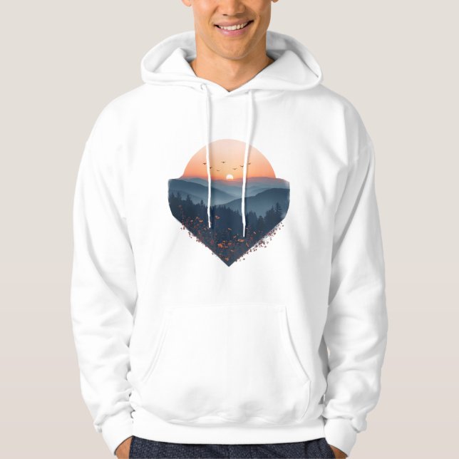Dawn Over the Peaks – Mountain Sunrise Illustratio Hoodie (Front)