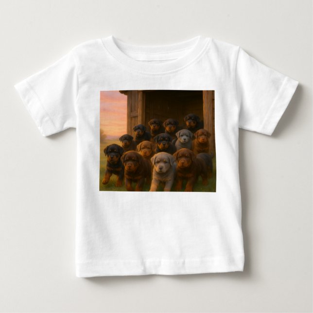 Dawn Parade: Rottweiler Puppies Emerging from the  Baby T-Shirt (Front)